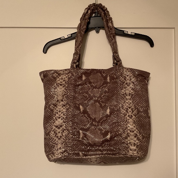 Large Vintage Furla Leather Tote Bag Snakeskin with Silver Hardware - Picture 1 of 7